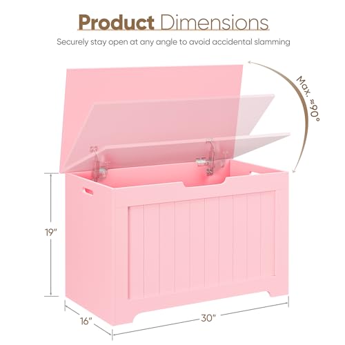JungleA 30'' Box Storage Chest Trunk, Wooden Storage Bench Organizer Box Shoe Blanket Chest, w/2 Safety Hinges, for Living Room, Bedroom, Entryway, Pink - color: Pink, size: 30''