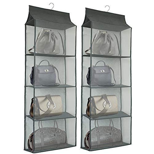 Closet Handbag Purse Holder, Space Saving Hanging Handbag Storage Tote Bag Organizer Holder with 4 Large Heavy-Duty Mesh Shelves for Wardrobe Closet(Pack of 2 Gray) - color: Pack of 2 Gray