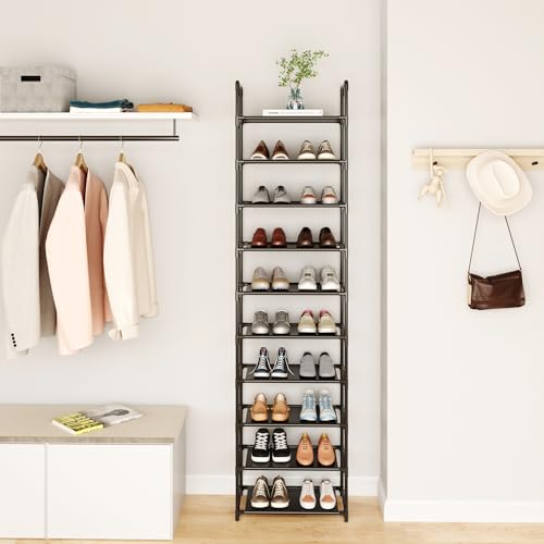 10-Tier Tall Shoe Rack for Closet, Entryway, Adjustable Sturdy Durable Shoe Shelf,Narrow Shoe Stand Organizer (18" W×10" D×72.8" H,Black) - size: 10-Tier-Black(18" W×10" D×72.8" H)