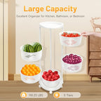 Rotating Storage Rack, Multi Layer Round Kitchen Fruit Vegetable Storage Basket 23.62'' Tall Household Floor Standing Organizer with Wheels for Living Room Bathroom Pantry (5 Tier)