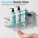KEGII Suction Cup Shower Caddy – 3 Pack Suction Cup Shelf with Soap Holder & Hooks, Rustproof Stainless Steel Shower Organizer Rack, Removable No Drilling Bathroom Storage Rack, Silver