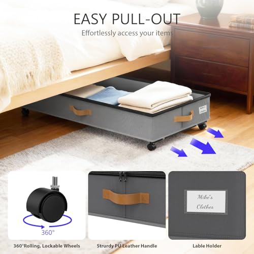 Under Bed Storage with Wheels 2-Pack, 75L XXL Under the Bed Storage Containers Large, 12" Tall Adjustable Storage for Underbed with Lids, Rolling for Clothes, Shoes, Blankets (Grey) - color: Grey