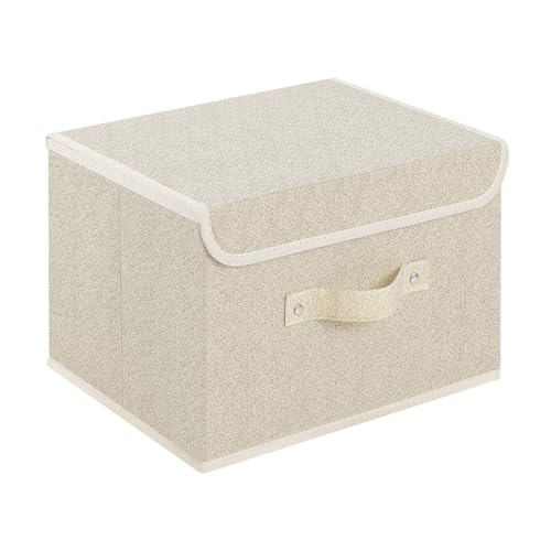 Storage Boxes, Collapsible Storage Bins with Lids, Cotton and linen cloth Storage Baskets with Handle, for Books, Closet, Bedroom, Home, 10.2x7.9x6.7 in, Grey and Beige - color: Beige/Gray, size: 10.2x7.9x6.7in(1-pack)