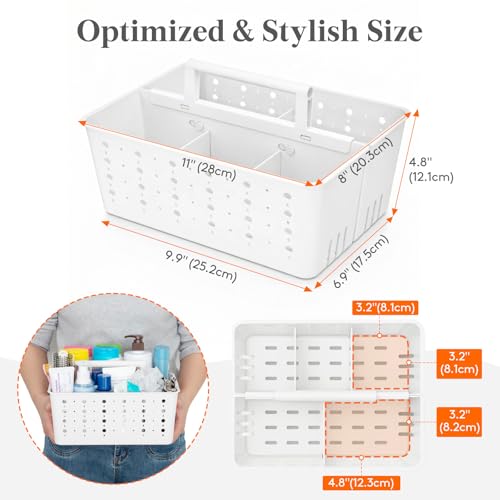 Lifewit Shower Caddy Portable, Cleaning Supplies Caddy Organizer with Handle and Adjustable Dividers, Plastic Shower Basket for Dorm Room Essentials, College, Bathroom, White, 1 Pack - color: White
