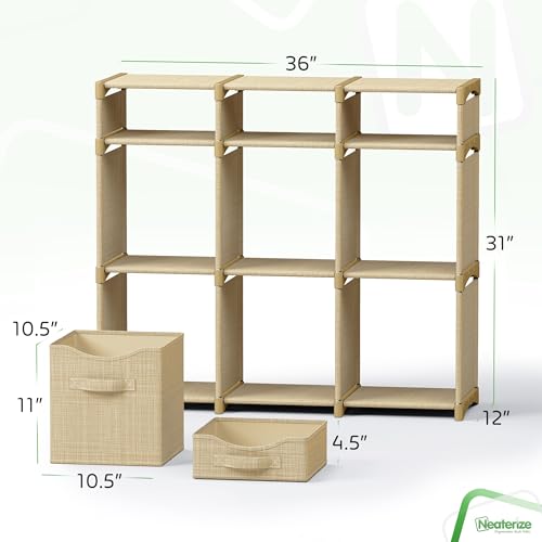 Cube Storage Organizer with Storage Bins Included - The Perfect Closet Organizers and Storage Solution. Includes 9 Storage Cubes, Great For Toy Storage, Closet Storage, Clothes Storage (Beige) - color: Beige, size: 9 Storage Cubes