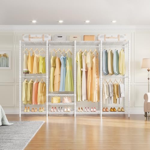 VIPEK V40 Plus Large Clothes Rack, 1300lbs Capacity Sturdy Metal Garment Rack, Clothing Rack with 6 Shelves & 4 Hang Rods, Adjustable Open Wardrobe Closet Organizer for Bedroom/Apartment/Retail, White - color: White, size: V40 Plus