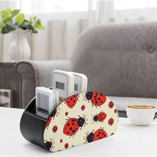 PU Leather Remote Control Organizer Box 5-Slot Multifunctional Red Ladybug Storage Holder for TV/DVD/Accessories Stylish Desk Decor for Living Room, Bedroom, Office - color: Red Ladybug