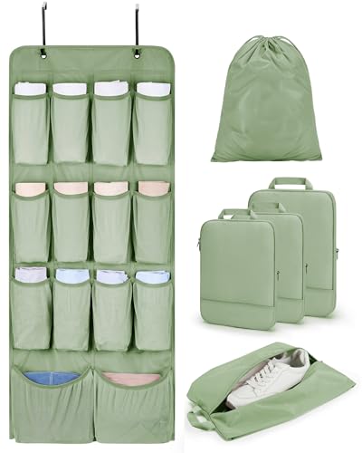 BAGSMART Hanging Compression Packing Cubes for Closet Organizers And Storage, 6 Set Suitcase Organizer Bags Set, Cruise Travel Essentials for Women | Hanging, Compression, Packing Cubes, for Women - color: Forest Green