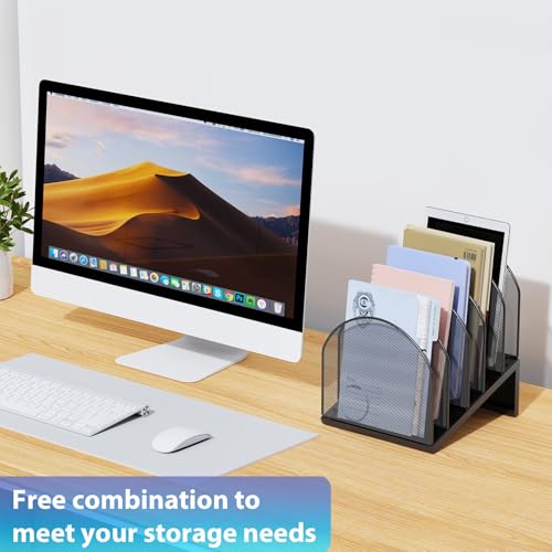 gianotter Desktop File Organizer, Desk Organizer with 5 Compartments, Paper Organizer for Desk, Workspace Organizers for Office Supplies (Black, Inclined Style) - color: Black, size: Inclined Style