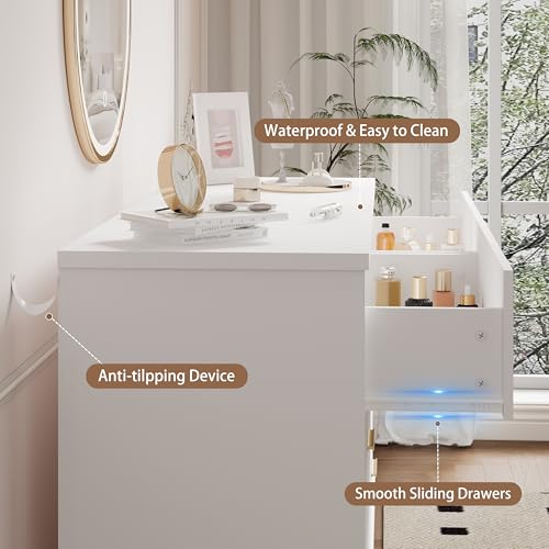 Xixini Dresser for Bedroom, 8 Drawer Wide Modern Chest of Drawers with X-Shaped Sturdy Base, Wood Double Dresser Closet Clothes Storage Organizer, Wooden TV Stand for Living Room, Hallway, White - color: White, size: 15.6"D x 47.2"W x 37.2"H (8 Drawers)