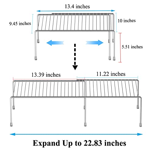 Kitchen Cabinet Expandable Shelf Organizers Set of 4, Adjustable Metal Wire Pantry Storage Shelves, Plate Dish Organizer Rack for Cabinets, Cupboard, Counter, Freezer, Countertop, Chrome