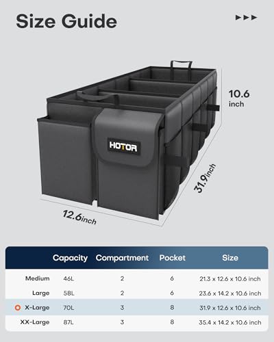 HOTOR Trunk Organizer for Car - Car Organizer, Foldable Trunk organizer for SUVs & Sedans, Sturdy Organization for Car Accessories, Tools, Sundries, Black, 3 Compartments, 31.9"×12.6"×10.6" - color: Black, size: X-Large (3 Compartments)