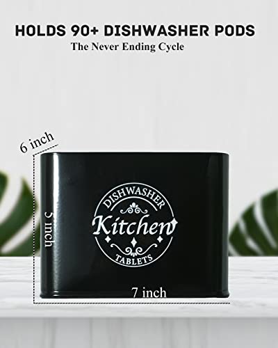 Dishwasher Pod Container with Hinged Lid. Farmhouse Metal Dishwaser Pods Holder for Kitchen Cabinet Organizer. Modern Kitchen Decor and Accessories. Dishwasher Detergent Tablet Storage (Black) - color: Black