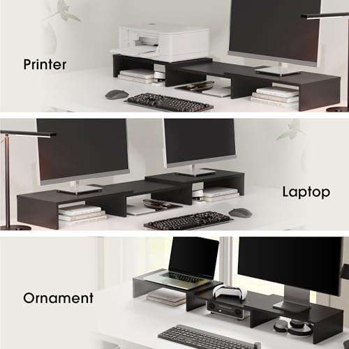 FITUEYES Dual Monitor Stand – 3 Shelf Computer Monitor Riser, Wood Desktop Stand with Adjustable Length and Angle, Desk Accessories, Office Supplies Medium Black,DT108001WB - color: Black