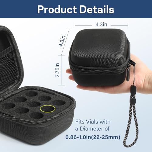 9 Slots Peptide Case, Insulin Vial Protector Fridge Holder Storage Case for Diabetics Standard 10ml U-100 Vials, Insulin Vial Organizer Bag Insulin Carrying Case with Wrist Strap (Black)