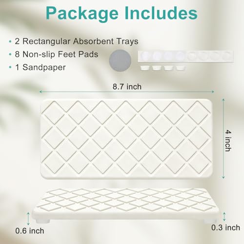Small Fast Quick Dry Bathroom Counter Tray Water Absorbing Stone Trays for Sink Soap Dish Dispenser Sponge Holder Diatomite Stone Drying Mat for Kitchen Sink Tray White Bathroom Vanity Organizer Decor - color: White Quilted
