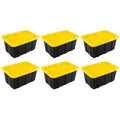 Sterilite 17 Gal Industrial Tote, Stackable Storage Bin with Snap-Fit Lid for Garage, Basement & Attic Storage, Black Base and Yellow Lily Lid, 6-Pack - size: 17 Gallon