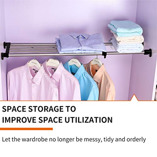 BAOYOUNI Adjustable Closet Shelf Expandable Shelves Tension Rod Hanger Space Saving Storage Rack Organizer Divider for Wardrobe, Cupboard, Kitchen, Bathroom Use, Black, 2 Pack - color: Black, 2pcs (2-bar Telescopic), size: Recommended Use Length: (32.28-4