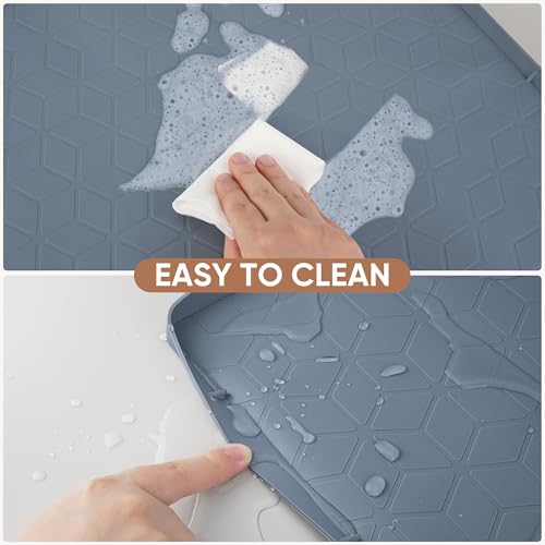 BALEINE 34''×22'' Under Sink Mat, Waterproof Food Grade Silicone Undersink Mat, Cabinet Shelf Drip Tray, Under Sink Liner for Kitchen, Bathroom (Blue) - color: Blue