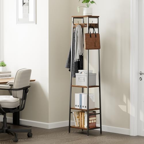Coat Rack Freestanding, Coat Stand with 3 Shelves and 7 Hooks, Hall Tree Free Standing, Clothes Rack Stand Organizer, Industrial Style, Rustic Brown and Black - color: Rustic Brown and Black, style: 3 Shelves