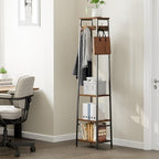 Coat Rack Freestanding, Coat Stand with 3 Shelves and 7 Hooks, Hall Tree Free Standing, Clothes Rack Stand Organizer, Industrial Style, Rustic Brown and Black - color: Rustic Brown and Black, style: 3 Shelves