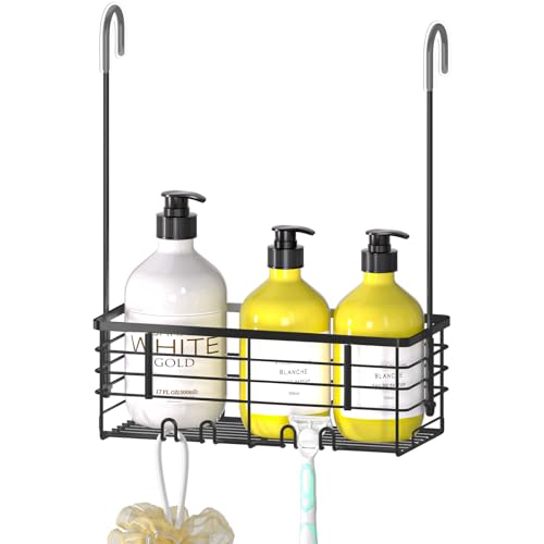 DELLAN Hanging Shower Rack, Shower Organizer Hanging for Bathroom, Shower Rack with Hooks Over the Door, Bathroom Shower Caddy and Basket(Black) - color: Black, size: 11"D x 4.7"W x 3.9"H