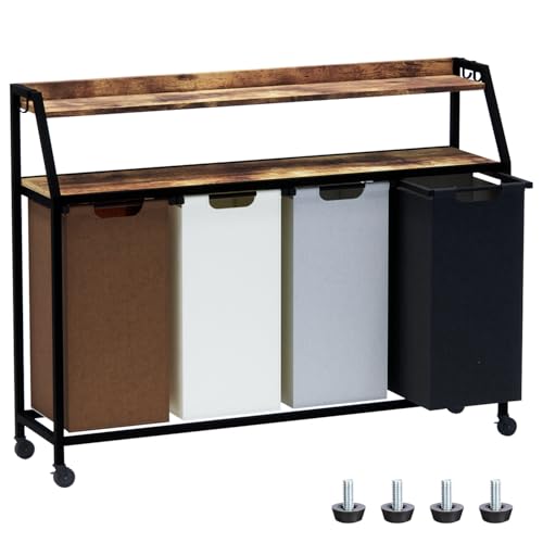 Timberer Laundry Hamper, Laundry Sorter 4 Section, Rolling Laundry Basket with Wheels, 2 Shelves, 4 × 14.5 Gal, Pull-Out and Removable Oxford Fabric Bags, for Laundry Room, 4 Colors - color: Multicolored, size: 4 Bags (54.3"L x 12.9"W x 41.7"H)