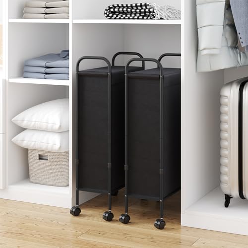 ELYKEN Slim Laundry Hamper with Lid, 50L Small Rolling Laundry Basket on Wheels, 7.9” Narrow Dirty Cloth Cart with Removable Inner Bag for Small Bathroom, Bedroom, Black - style: Black-50L