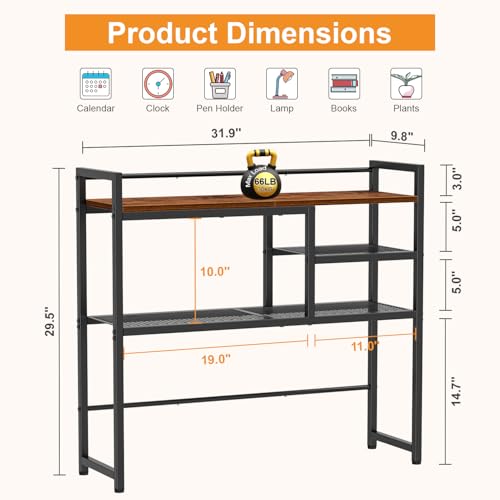 Snughome 31.9" Desk Shelf, Desktop Organizer Shelf, Desk Hutch Dorm, 3-Tier Desk Display Rack, Desktop Bookshelf, Multipurpose Wood Desk Organizer Storage Rack for Home Office Dorm - size: 31.9"