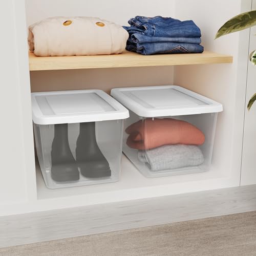 Sterilite 24 Pack Storage Box, 20 Quart Stackable Tote, Clear Plastic Container with Secure Snapping Lids for Home and Office Organization, White - size: 20 Quart, style: 24