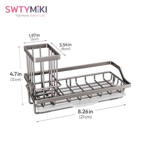 SWTYMIKI Sink Caddy Sponge Holder - Kitchen Sink Organizer with High Brush Holder for Countertop to Hold Dish Soaps and Sponges, Stainless Steel, Sand Nickel - color: Sand Nickel, size: Medium