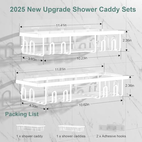 Getsrichfc Shower Caddy Adhesive, Rustproof Shower Shelves for Inside Shower, Large Capacity Bathroom Organizers and Storage, Shower Storage with Removable Hooks, No Drill Bathroom Accessories White - color: White