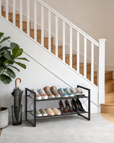 CHOEZON Shoe Rack, 2-Tier Shoe Rack for Closet, Metal Shoe Storage Organizer, Shoe Rack for Entryway, Shoe Shelf with Adjustable Feets, for Entryway, Hallway, Living Room, Bedroom, Black TXJ12BB - size: 30"L x 10.4"W x 15.4"H