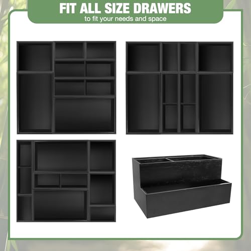 Bamboo Drawer Organizer Set, 8 PCS Black Multi-Use Drawer Storage Boxes, Junk Drawer Organizer Divider Bins for Bathroom, Kitchen, Office Desk, Makeup, Jewelry, Utensils - color: Black, size: 8PCS