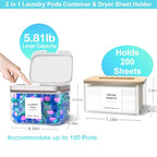 2 Pack Laundry Pods Container and Dryer Sheet Holder for Laundry Room Organization, Laundry Pod Up Holder with 30 Labels and Scoops, Laundry Detergent Powder Container, Scent Booster Holder - color: 2.8L+DSH