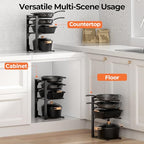 MUDEELA Pots and Pans Organizer under Cabinet 15.75" Tall, 4-Tier Heavy Duty Pan Organizers inside Cabinet Kitchen Storage, Adjustable Pot Rack Holds up to 44 LB Cast Iron Skillets Shallow Cookware - style: 4-Tier