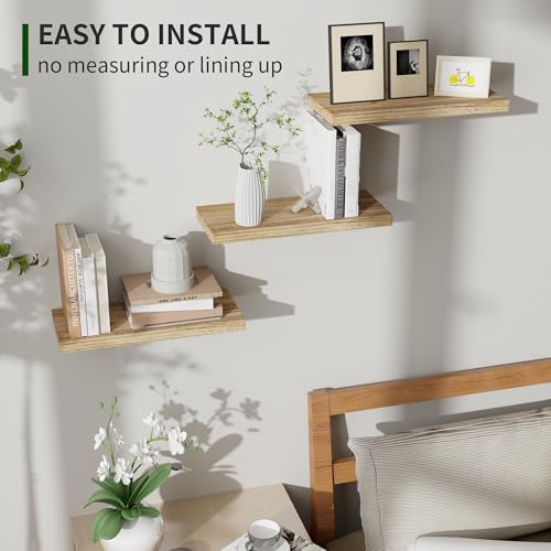 Marsmiles Wood Floating Shelves for Wall Set of 3, 17 Inch Wide Rustic Wooden Floating Shelves, Invisible Wall Mounted Display for Living Room Bedroom Kitchen Bathroom Office, Carbonized Black - color: Carbonized Black, size: 17inch, Set of 3