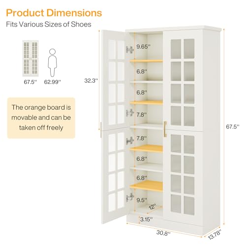 Tribesigns Tall Shoe Cabinet with Doors, 8-Tier Shoe Storage with Adjustable Shelves, Modern Shoe Organizer Shoe Rack Cabinet for Entryway, Hallway, Closet, Living Room, White - color: White
