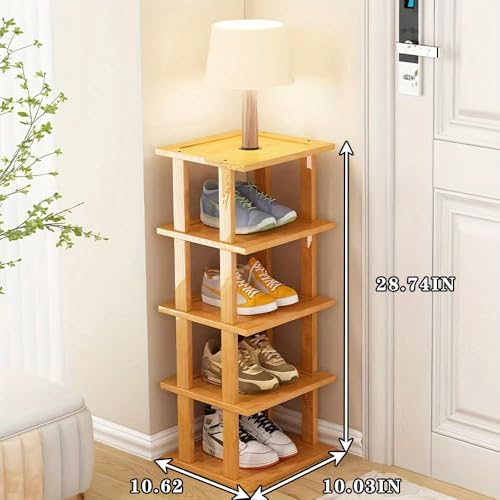 Bamboo Shoe Rack 5Tier- Vertical Shoe Rack for Small Spaces, Tall Narrow Shoe Rack Organizer for Closet Entryway Corner Garage and Bedroom,Skinny Shoe Shelf with Free Stackable DIY - color: Original Color, size: 5-tier