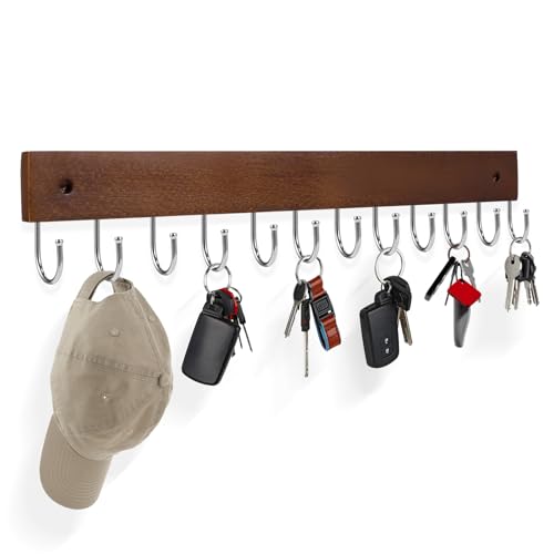 UNIFUN Key Hooks, Key Hooks for Wall Mounted with 12 Hooks, for Entryway, Bathroom, Hallway and Kitchen（Brown Color(1PACK) - size: 1 Pack