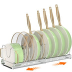 MUDEELA Pots and Pans Organizer Rack for under Cabinet, Expandable Pot Lid Kitchen Cabinet Organizer Holder with 10 Adjustable Compartment Cutting Board Organizer for Pan Lid Cookie Sheet Rack, Silver - style: 10 Dividers-Silver