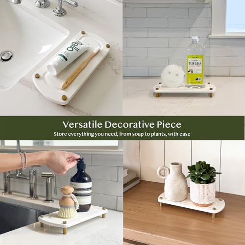 2PCS Water Absorbing Stone Soap Tray for Kitchen Bathroom Sink, Quick Dry Diatomaceous Earth Drying Rack and Shower Caddy, Soap Dispenser and Sponge Holder Organizer for Countertop, TWINKLE MOMENT; Pure White - color: Pure White