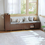 3More 40" Entryway Shoe Storage Bench,Upholstered Hidden Space Beneath Seat Cushion Bench,2-Tier Unique Geometric Shape with Wood Grain,Walnut - color: Brown