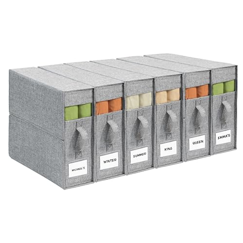 6Pack Sheet Organizers and Storage - King/Queen Size Sheet Storage Organizer with Window, Foldable & Dustproof Sheet Organizer for Linen Closet for Summer Blankets & Sheet Sets,Grey - color: Grey, size: 6 Pack