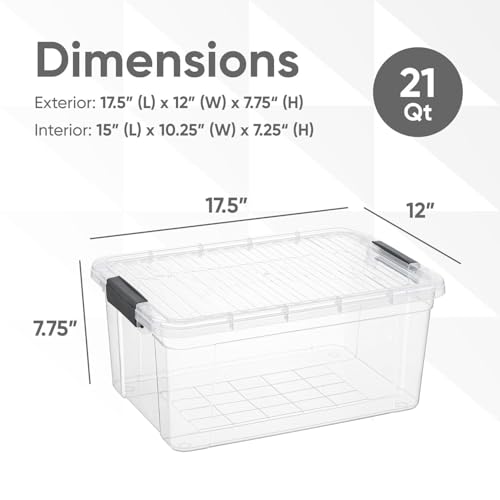Superio Clear Storage Container with Lid, 16 Quart Plastic Bin for organization, Non-Toxic, BPA Free, Odor-Free, Stackable Latch Box organizer for Home, Dorm, Classroom, Garage, Closet (16 Quart) - size: 21 Qt