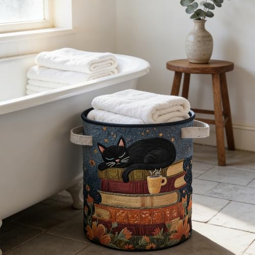 Cat Quilted Laundry Basket - 18"/22"/28", 2026 Large Quilted Cat Laundry Basket with Handles, Cozy Cat Fabric Storage Hamper for Nursery, Bedroom, Laundry Room, Clothes & Toys (8, S 14"X18") - color: 8, size: S 14"X18"