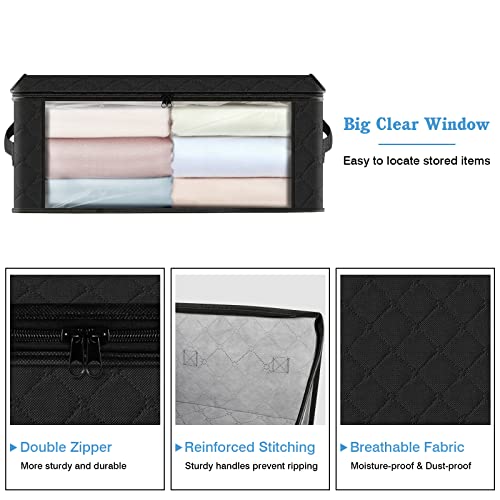 HomeHacks Storage 3-Pack Clothes Organizer Storage Bags Foldable Storage Box with Large Clear Window Sturdy Handles for Closet, Dorm, Pillows, Bedding, Clothes, Blankets, 35L, Black - color: Black