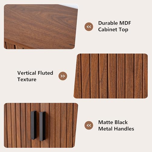 weselon Over the Toilet Storage Cabinet with Fluted Sliding Doors, Bathroom Space Saver Organizer, Freestanding Over Toilet Storage Rack for Small Bathroom, Wall-Anchored Wooden Cabinet (Walnut) - color: Walnut