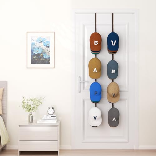 HapiRm Over Door Hat Rack - 2 Packs Hat Organizer with 8 Hooks Design, Hanging Baseball Cap Organizer Storage Holds Up to 40 Caps for Door, Bedroom, Closet (Brown) - color: Brown, size: 2 Pack
