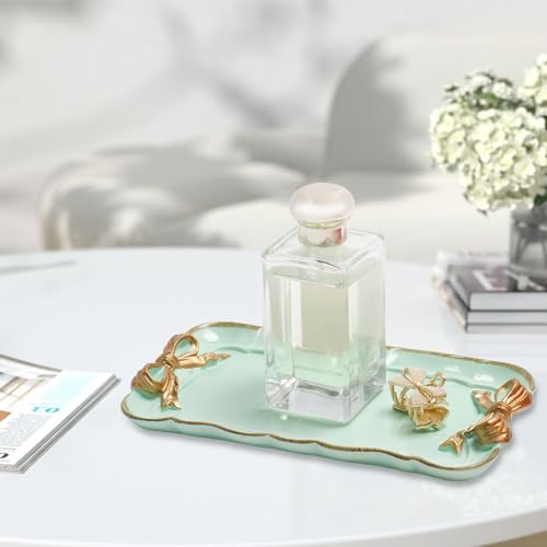 Vintage Decorative Tray Jewelry Tray Towel Tray Storage Tray Rings Necklace Bracelets Earrings Trays Cosmetics Jewelry Organizer Retro Design Bow Decor Resin Plate Coquette Room Decor (Green) - color: Green